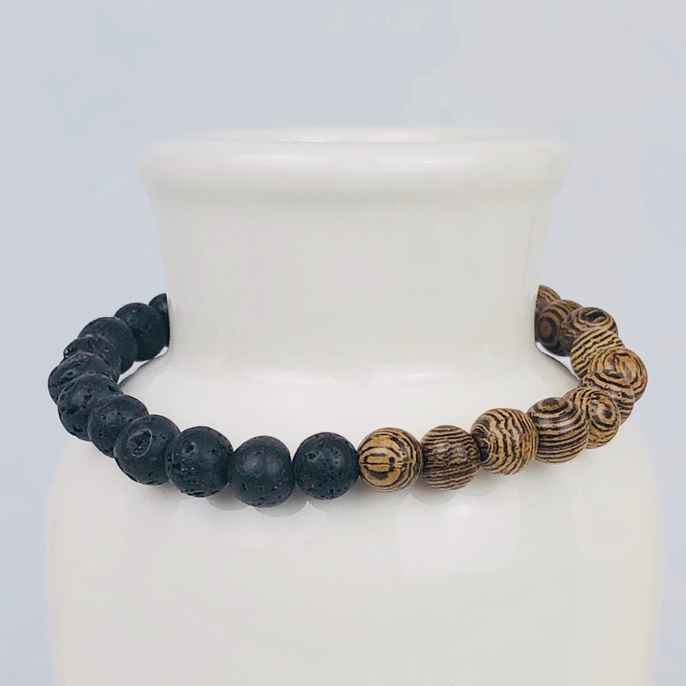 UNISEX | Lava Volcanic & Wood Beaded Bracelet-25